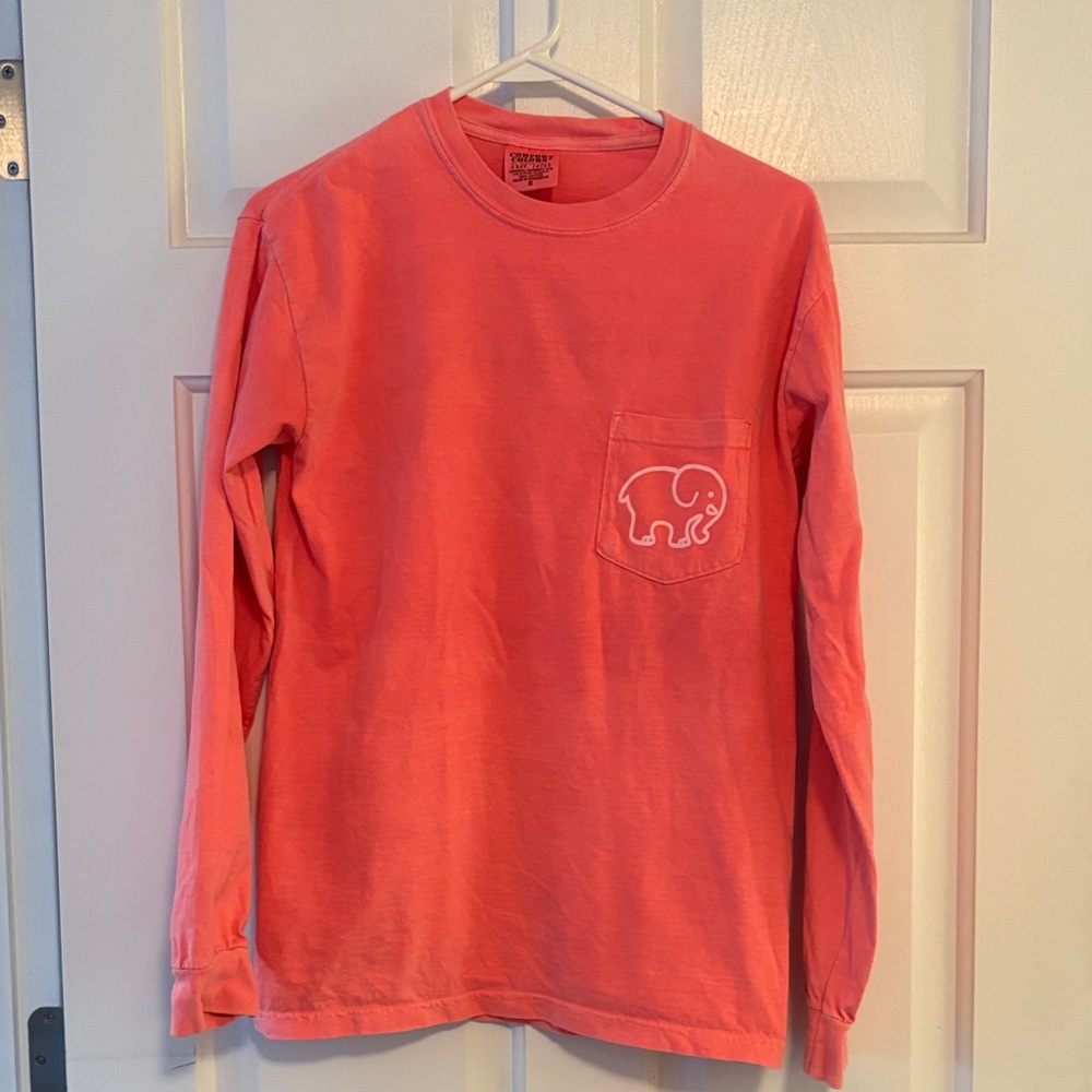 ivory ella Coral Long-Sleeve Pocket Tee with Elephant Logo